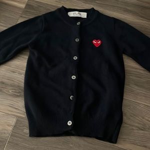 Authentic CDG Comme Des Garcon Heart Navy Blue Cardigan with Red Heart